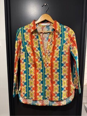 Sunhee Moon Multicolor Printed Button Front Shirt - Teal, Orange, Yellow